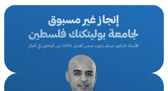 Palestine Polytechnic University (PPU) - إنجاز غير مسبوق لجامعة بوليتكنك فلسطين: الأستاذ الدكتور حسام رجوب ضمن أفضل 1.01% من الباحثين في العالم وفق ScholarGPS 2026