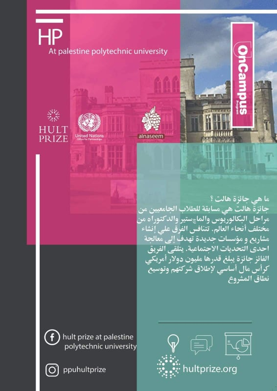 جامعة بوليتكنك فلسطين تدعوكم لحضور اللقاء التعريفي الاول لمسابقة HULT PRIZE‎