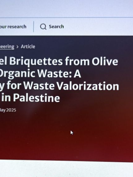 Palestine Polytechnic University (PPU) - الدكتور شرف الطردة ينشر بحثاً علمياً حول قوالب الوقود الحيوي المُصنَّعة من الجفت وخليط من النفايات العضوية المختلفة ضمن استراتيجية مستدامة لأمن الطاقة في فلسطين  